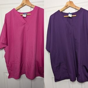Cherokee Scrub Tops Short Sleeve Lot Of 2 Pink Purple Size 2XL XXL Nurse Uniform